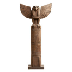 Ornate wooden eagle totem on stand