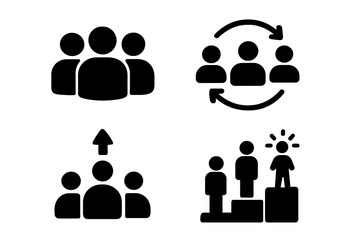 Various icons illustrating concepts of teamwork, collaboration, leadership, and organization in a simple and clear design