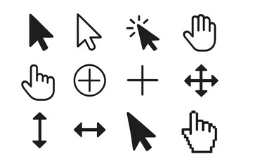 Various cursor icons displayed on a digital background for computer user interface designs