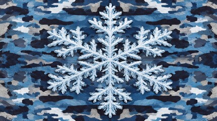 Close Up Shot Of Snowflake Against Blue And White Abstract Background