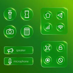 Vector set of phone interface icons with a glass effect