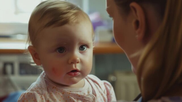 Video A woman holds a baby in her arms, a heartwarming moment of motherly love