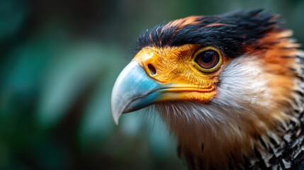 A striking close-up of a majestic bird showcasing its vibrant plumage and sharp features, highlighting the beauty and diversity of avian wildlife in nature.