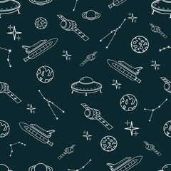 seamless pattern with space, planet, stars