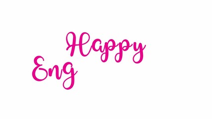 Happy engagement text word cursive elegant handwritten video animation, animated calligraphy lettering reveal celebration for greeting card, events pink type on white backdrop bg, valentine love