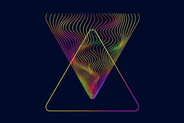3d illustration of abstract geometric design featuring two overlapping, colorful, wavy triangles
