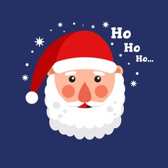 Cute Santa Claus Face Illustration with Ho Ho Ho Text – Christmas Holiday Vector