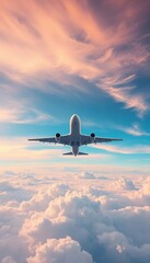 Obraz premium Airplane soaring against a vast, serene sky background, sky, mockup