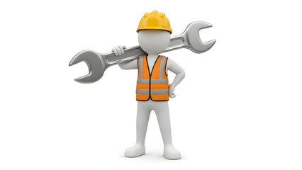 Reliable construction worker with wrench ready for your project, perfect for illustrating dependability and expertise, conveying safety and skilled labor services