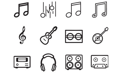 Music Notes and Sound Icons – Musical Symbols, Audio Elements & Instrument Line Art