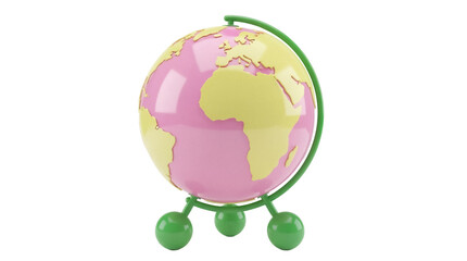 Pink and yellow globe isolated PNG on transparent background, educational geography tool for learning and decoration
