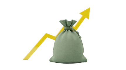 Money bag with upward arrow isolated PNG, financial growth concept on transparent background, investment and success, business and economy, wealth