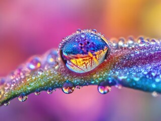 Naklejka premium Vibrant water droplet reflection nature macro photography colorful environment close-up view beauty of nature