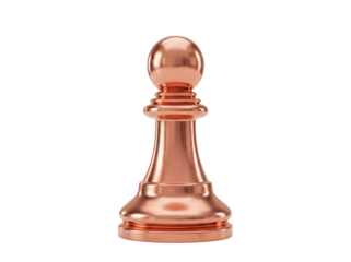 Copper chess pawn isolated PNG on transparent background, shiny metallic game piece for strategy and board game design
