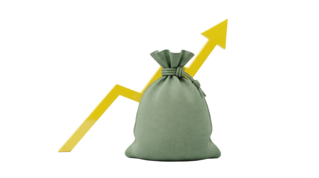 Money bag with upward arrow isolated PNG, financial growth concept on transparent background, investment and success, business and economy, wealth