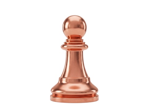 Copper chess pawn isolated PNG on transparent background, shiny metallic game piece for strategy and board game design