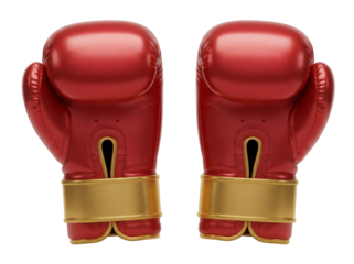 Pair of red boxing gloves isolated PNG, sports equipment for combat sports and martial arts training on transparent background