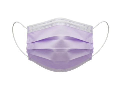 Lavender surgical face mask isolated PNG, personal protective equipment for healthcare, medical procedure, and protection against viruses