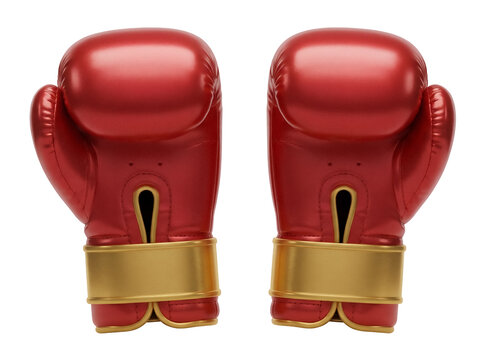 Pair of red boxing gloves isolated PNG, sports equipment for combat sports and martial arts training on transparent background - Powered by Adobe