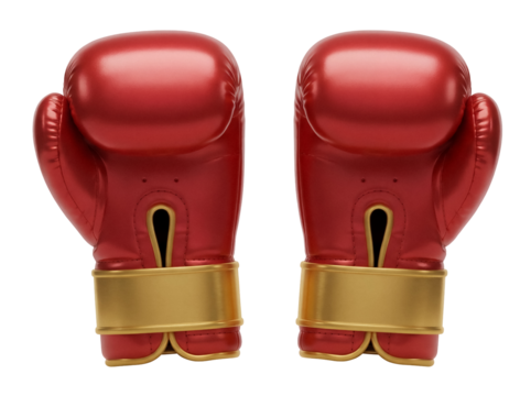 Pair of red boxing gloves isolated PNG, sports equipment for combat sports and martial arts training on transparent background