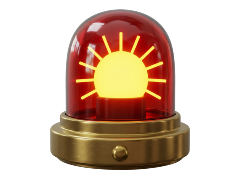 Emergency red light isolated PNG on transparent background, warning beacon with yellow light for safety and urgent situations