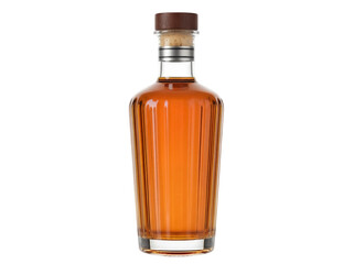 Amber liquor in a ribbed glass bottle isolated on transparent background, premium spirits PNG for bar and beverage concepts
