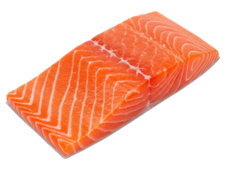 Fresh raw salmon fillet isolated PNG on transparent background, vibrant orange fish cut for healthy eating and gourmet cooking