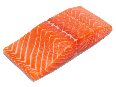 Fresh raw salmon fillet isolated PNG on transparent background, vibrant orange fish cut for healthy eating and gourmet cooking