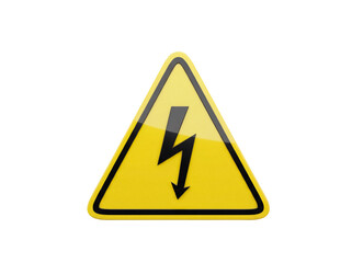 High voltage sign PNG isolated on transparent background, yellow triangle warning symbol for electricity hazard and safety