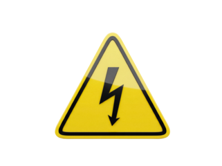High voltage sign PNG isolated on transparent background, yellow triangle warning symbol for electricity hazard and safety