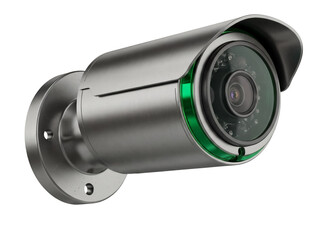 Silver bullet security camera PNG isolated on transparent background, surveillance system for home security and crime prevention