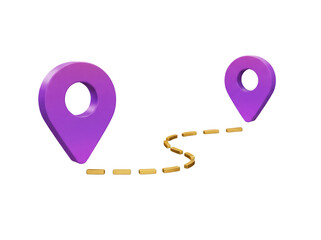 Purple location pin markers with dotted path isolated PNG, route planning and navigation concept on transparent background