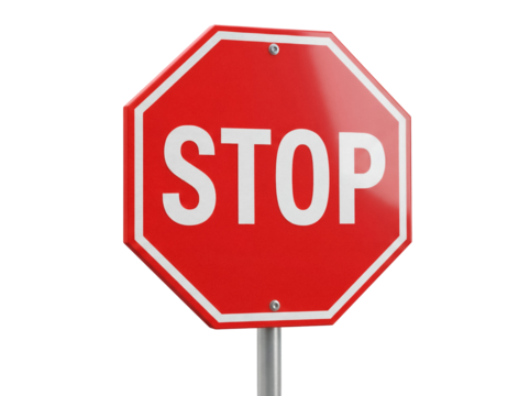 Red stop sign PNG isolated on transparent background, octagon traffic symbol for road safety and regulation, attention and warning