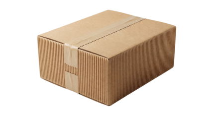 Brown corrugated cardboard box PNG isolated on transparent background, shipping container for packaging and storage, delivery package
