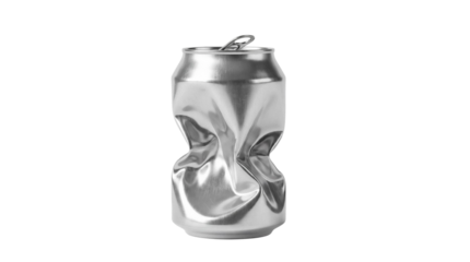 Crushed aluminum can isolated PNG, recyclable waste concept for environmental awareness and recycling projects, no background