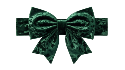 Elegant emerald green velvet bow tie isolated PNG, luxurious fabric ribbon for festive decorations and fashion accessories on transparent background