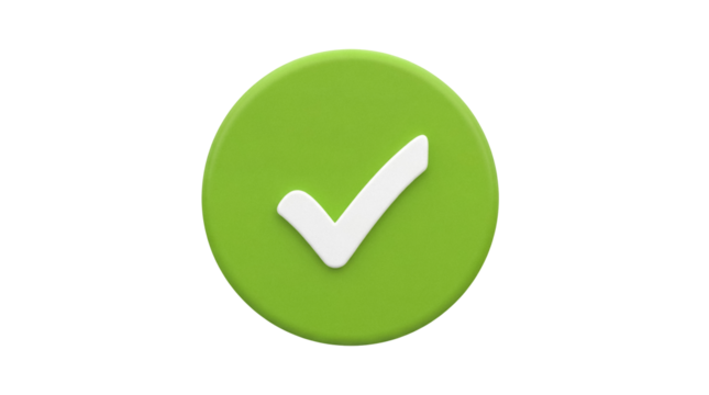 Green check mark isolated PNG on transparent background, symbol of approval and success for graphic design and presentations