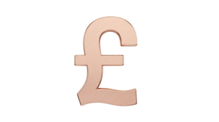 Rose gold pound sterling sign PNG isolated on transparent background, currency symbol for finance and investment concepts