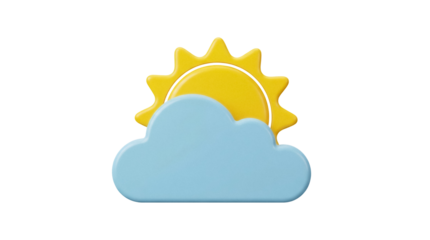 Partly sunny weather icon PNG isolated on transparent background, yellow sun and blue cloud graphic for weather forecast apps