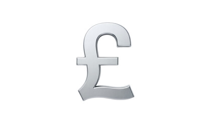 Silver pound sign isolated PNG on transparent background, currency symbol for finance and international business