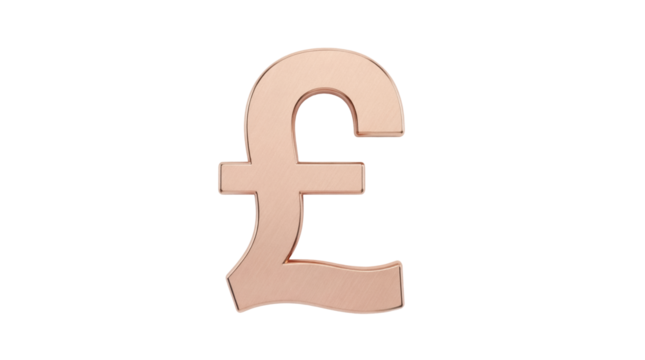 Rose gold pound sterling sign PNG isolated on transparent background, currency symbol for finance and investment concepts