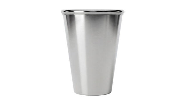 Stainless steel cocktail julep cup isolated PNG on transparent background, classic barware for mixed drinks and beverages