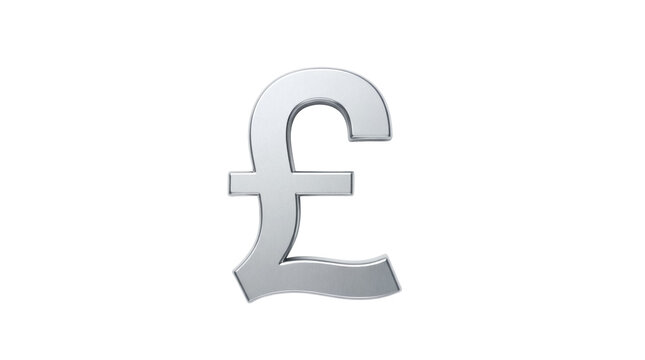 Silver pound sign isolated PNG on transparent background, currency symbol for finance and international business - Powered by Adobe