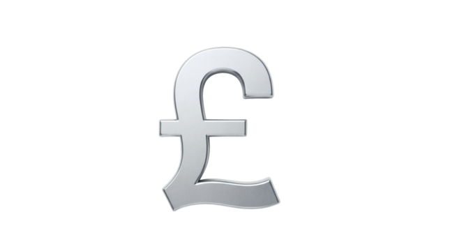 Silver pound sign isolated PNG on transparent background, currency symbol for finance and international business - Powered by Adobe