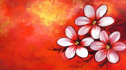 Obraz premium White and red flowers on textured orange background