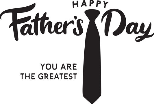 Happy fathers day greeting card design featuring bold, stylized typography and a prominent black necktie graphic, conveying appreciation and love for a father figure, isolated on icon on