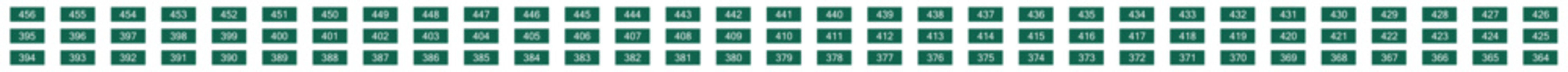 Green number tile set ranging from 456 to 364, designed with bold digits on dark green rectangles