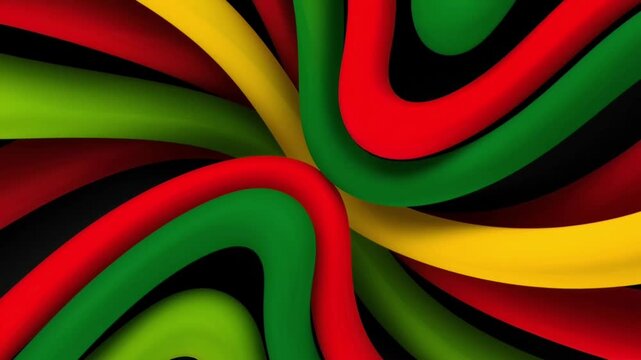 Abstract background of Pan-African flag colors flowing in dynamic waves. Juneteenth, Black History, Kwanzaa, seamless loop
