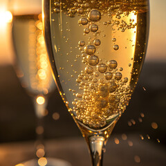 Sparkling champagne glasses filled with bubbles for celebration and festive occasions