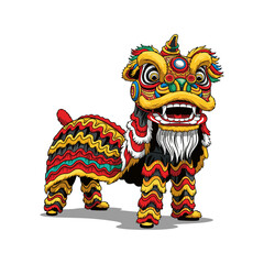 vector illustration of a lion dance with a white background